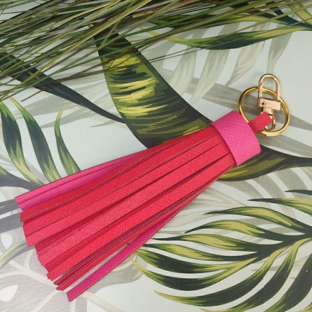 💕 SAFFIANO GENUINE LEATHER PINK RED KEYCHAIN PURSE HANDBAG CHARM